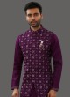 Purple And Off White Nehru Jacket Set